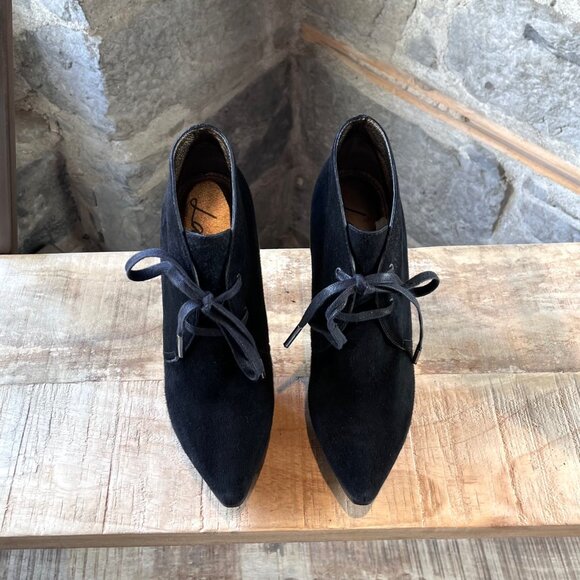 Lanvin Black Suede Platform Booties - Picture 2 of 8